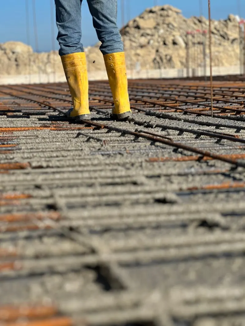 Botas amarelas de proteção em obra